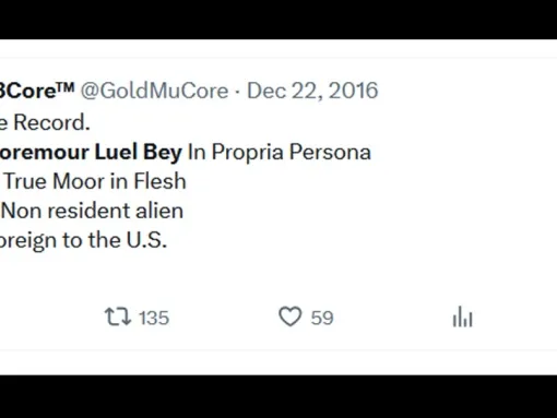 Corey Cobb Bey expressed his sovereign citizen beliefs in numerous social media posts, such as this 2016 post on Twitter. (Screenshot) 