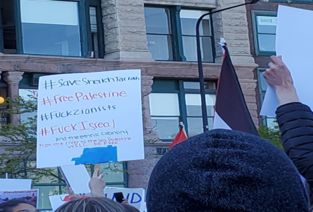 Antisemitic sign at anti-Israel protest