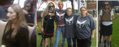 Aimee in the audience at Spencer’s speech, and Aimee conducting armed protests outside the Houston ADL office, and in front of the Houston NAACP