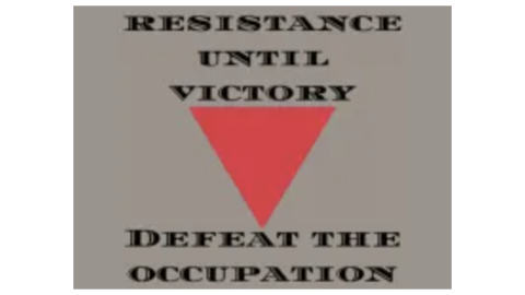 Inverted red triangle hand symbol